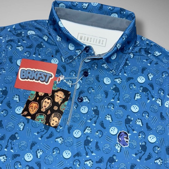 RSVLTS Breakfast Balls Polo‎ Shirt Mens XS Universal Monsters Blue Golf NWT NEW